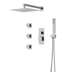 Edge Thermostatic Shower Trim Kit with Wall Mount Shower Head, Hand Shower, Body Jets - Brushed Nickel / Linear thumbnail 1