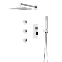 Edge Thermostatic Shower Trim Kit with Wall Mount Shower Head, Hand Shower, Body Jets - Chrome / Linear thumbnail 1