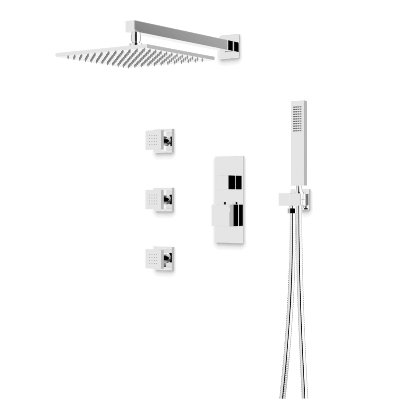 Edge Thermostatic Shower Trim Kit with Wall Mount Shower Head, Hand Shower, Body Jets - Chrome / Linear image 1