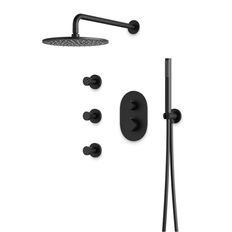 Opera Thermostatic Shower Trim Kit with Hand Shower, Body Jets - Matte Black / Wide image 1