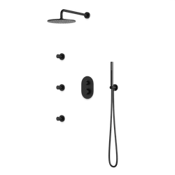 Round Thermostatic Shower Trim Kit with Wall Mount Shower Head, Hand Held Shower, Body Jets Artos US Matte Black 