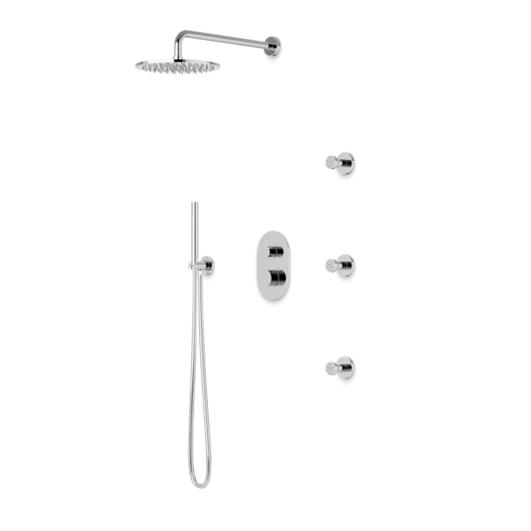 PS128 - Opera Round Thermostatic Shower Trim Kit with Wall Mount Shower Head, Hand Held Shower, Body Jets Artos US Chrome