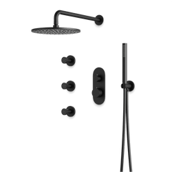 Opera Thermostatic Shower Trim Kit with Hand Shower, Body Jets - Matte Black / Linear thumbnail 1