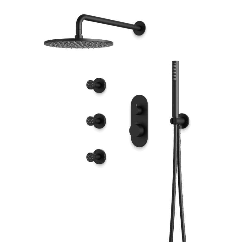 Opera Thermostatic Shower Trim Kit with Hand Shower, Body Jets - Matte Black / Linear image 1