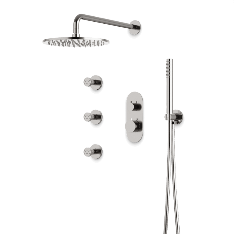 Opera Thermostatic Shower Trim Kit with Hand Shower, Body Jets - Brushed Nickel / Linear image 1