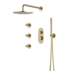 Opera Thermostatic Shower Trim Kit with Hand Shower, Body Jets - Satin Brass / Linear thumbnail 1