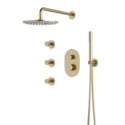 Opera Thermostatic Shower Trim Kit with Hand Shower, Body Jets - Satin Brass / Wide thumbnail 1