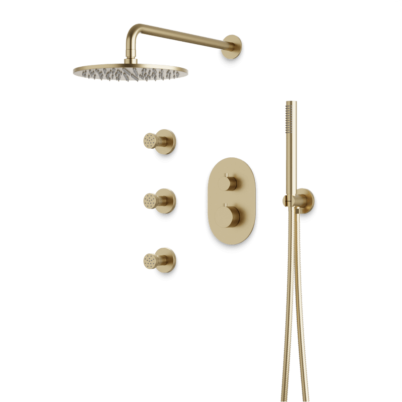 Opera Thermostatic Shower Trim Kit with Hand Shower, Body Jets - Satin Brass / Wide image 1