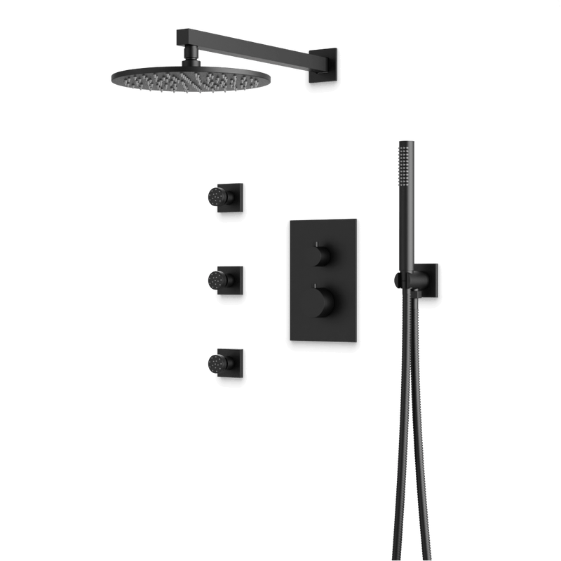 Otella Thermostatic Shower Trim Kit with Hand Shower, Body Jets - Matte Black / Wide image 1