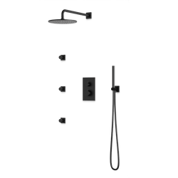 Square + Round Thermostatic Shower Trim Kit with Wall Mount Shower Head, Hand Held Shower, Body Jets Artos US Matte Black 
