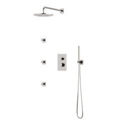 Square + Round Thermostatic Shower Trim Kit with Wall Mount Shower Head, Hand Held Shower, Body Jets Artos US Brushed Nickel 