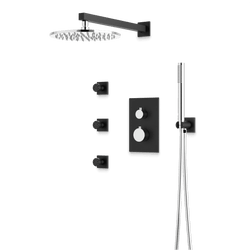 Otella Thermostatic Shower Trim Kit with Hand Shower, Body Jets - Chrome/Matte Black / Wide thumbnail 1