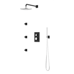 Square + Round Thermostatic Shower Trim Kit with Wall Mount Shower Head, Hand Held Shower, Body Jets Artos US Chrome/Matte Black 