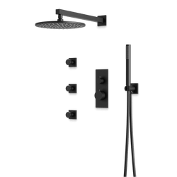 Otella Thermostatic Shower Trim Kit with Hand Shower, Body Jets - Matte Black / Linear thumbnail 1