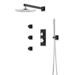 Otella Thermostatic Shower Trim Kit with Hand Shower, Body Jets - Chrome/Matte Black / Linear thumbnail 1