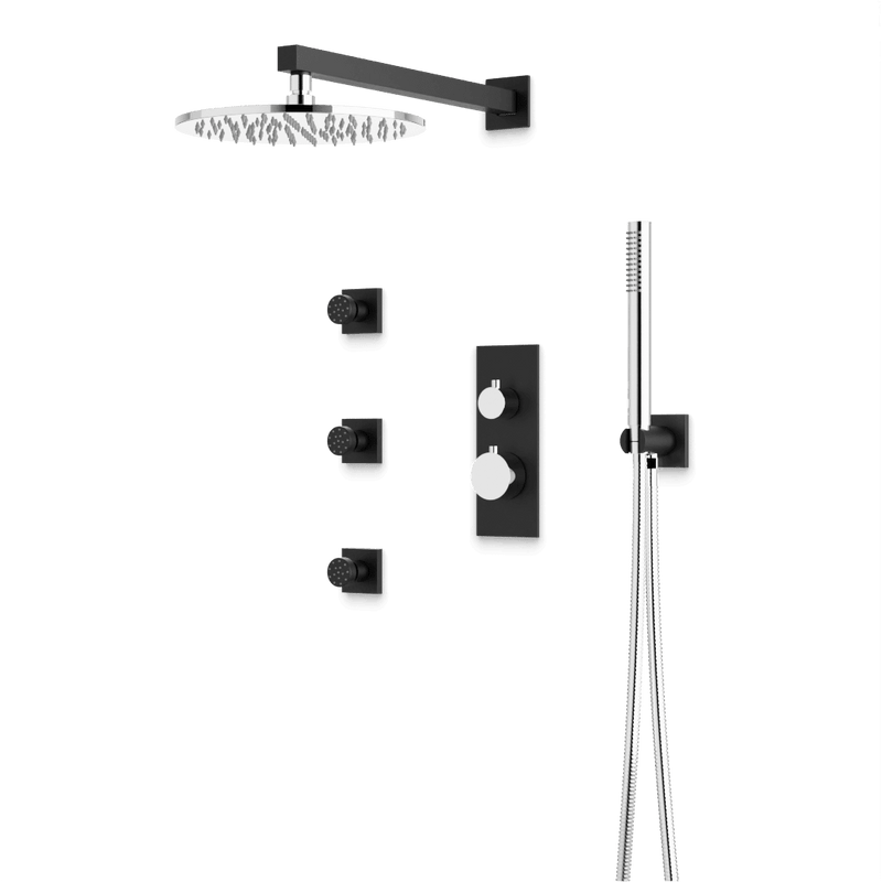 Otella Thermostatic Shower Trim Kit with Hand Shower, Body Jets - Chrome/Matte Black / Linear image 1