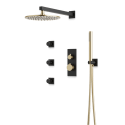 Otella Thermostatic Shower Trim Kit with Hand Shower, Body Jets - Satin Brass/Matte Black / Linear thumbnail 1