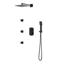 Transitional Thermostatic Shower Trim Kit with Wall Mount Shower Head, Hand Shower, Body Jets - Matte Black thumbnail 1