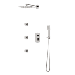 Transitional Thermostatic Shower Trim Kit with Wall Mount Shower Head, Hand Shower, Body Jets - Brushed Nickel thumbnail 1