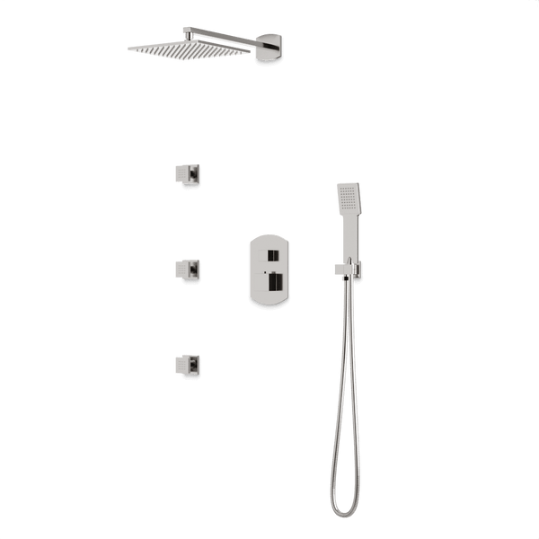 Transitional Thermostatic Shower Trim Kit with Wall Mount Shower Head, Hand Held Shower, Body Jets Artos US Brushed Nickel 