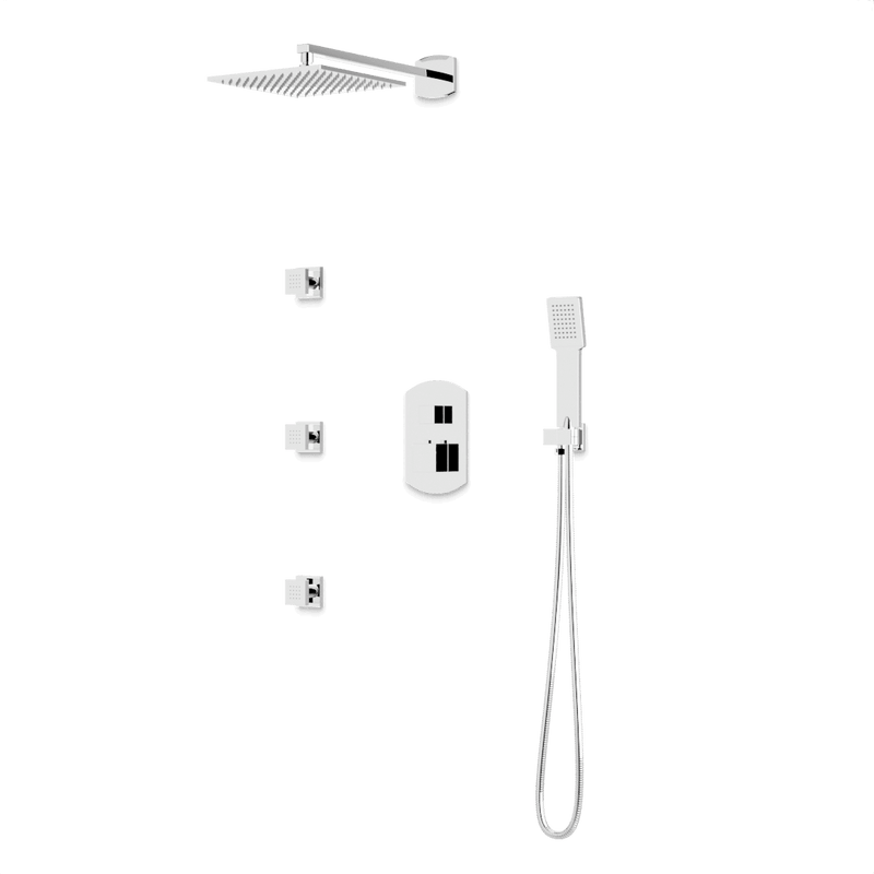 Transitional Thermostatic Shower Trim Kit with Wall Mount Shower Head, Hand Shower, Body Jets - Chrome image 1