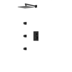 PS131 - Square Thermostatic Shower Trim Kit with Wall Mount Shower Head, Body Jets Artos US Matte Black 