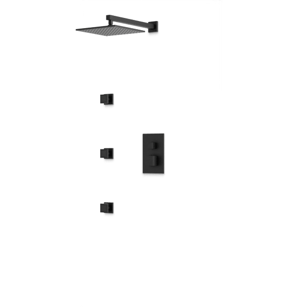 PS131 - Square Thermostatic Shower Trim Kit with Wall Mount Shower Head, Body Jets Artos US Matte Black 