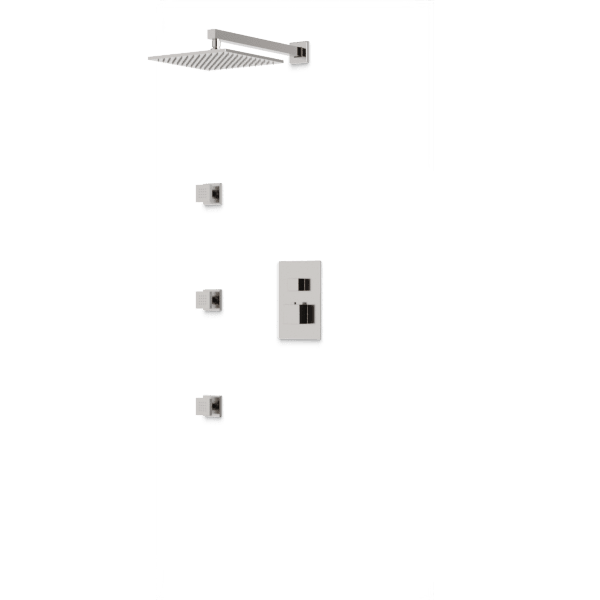 PS131 - Square Thermostatic Shower Trim Kit with Wall Mount Shower Head, Body Jets Artos US Brushed Nickel 