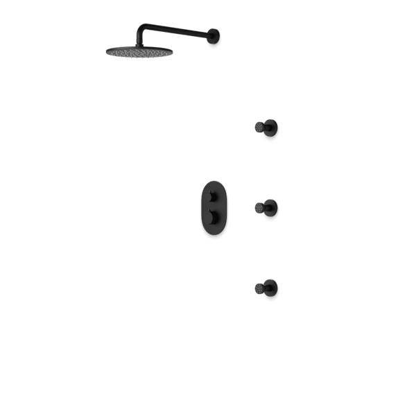 PS132 - Opera Round Thermostatic Shower Trim Kit with Wall Mount Shower Head, Body Jets Artos US Black