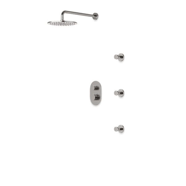 PS132 - Opera Round Thermostatic Shower Trim Kit with Wall Mount Shower Head, Body Jets Artos US Brushed Nickel