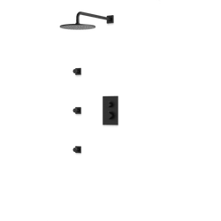 Square + Round Thermostatic Shower Trim Kit with Wall Mount Shower Head, Body Jets Artos US Matte Black 