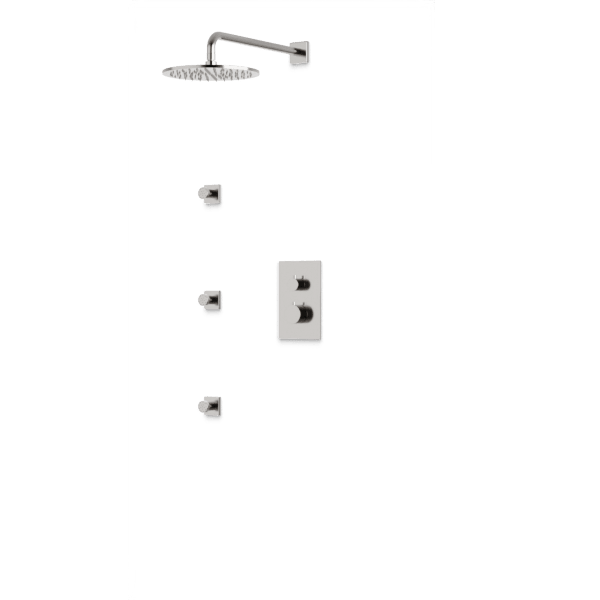 Square + Round Thermostatic Shower Trim Kit with Wall Mount Shower Head, Body Jets Artos US Brushed Nickel 