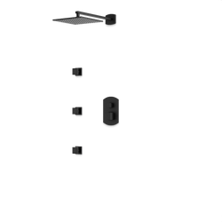 Transitional Thermostatic Shower Trim Kit with Wall Mount Shower Head, Body Jets - Matte Black thumbnail 1
