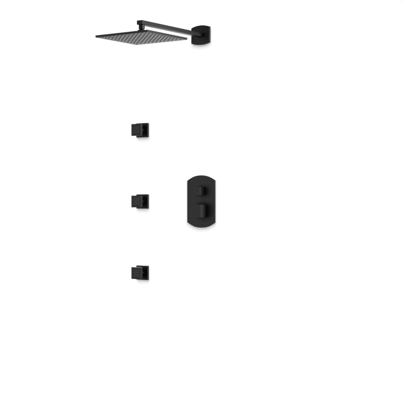 Transitional Thermostatic Shower Trim Kit with Wall Mount Shower Head, Body Jets - Matte Black image 1