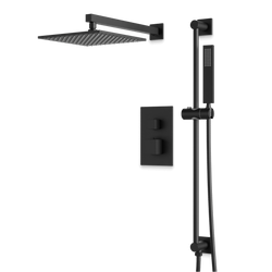 Edge Thermostatic Shower Trim Kit with Wall Mount Shower Head, Hand Shower on Slide Bar - Matte Black / Wide thumbnail 1