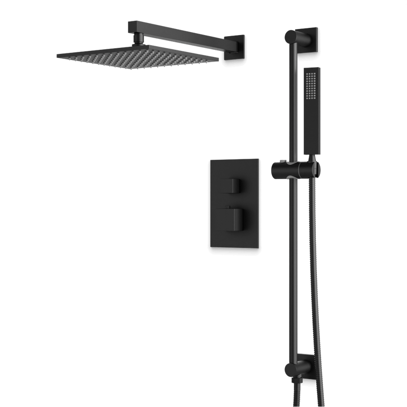 Edge Thermostatic Shower Trim Kit with Wall Mount Shower Head, Hand Shower on Slide Bar - Matte Black / Wide image 1