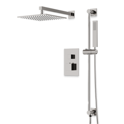 Edge Thermostatic Shower Trim Kit with Wall Mount Shower Head, Hand Shower on Slide Bar - Brushed Nickel / Wide thumbnail 1