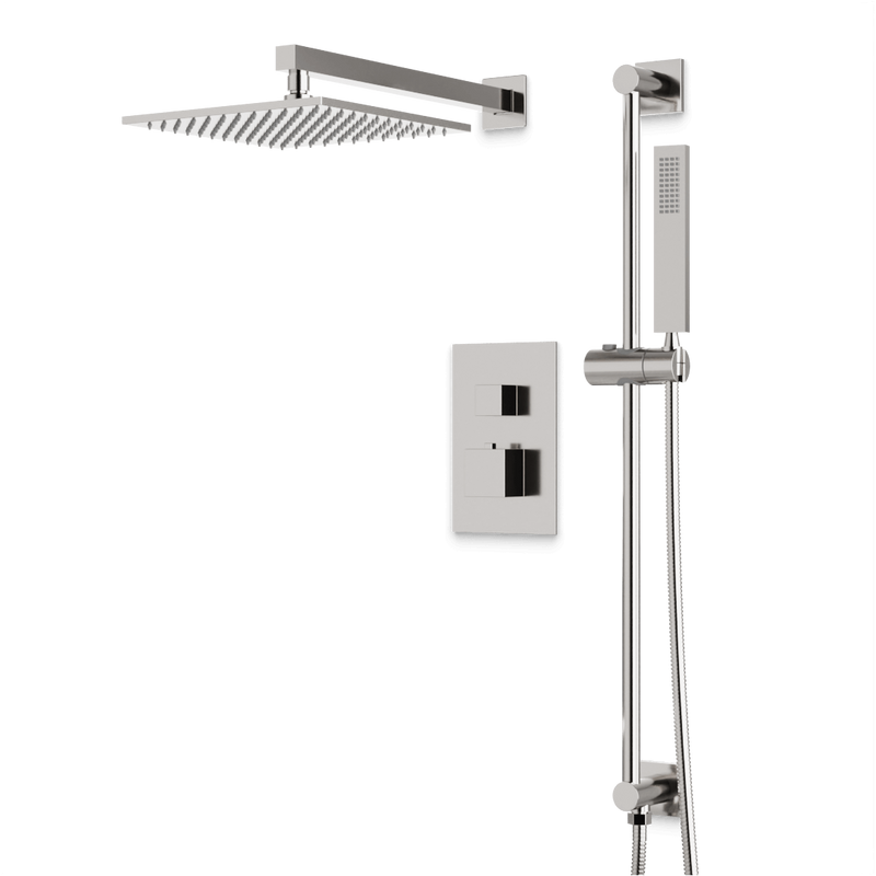 Edge Thermostatic Shower Trim Kit with Wall Mount Shower Head, Hand Shower on Slide Bar - Brushed Nickel / Wide image 1