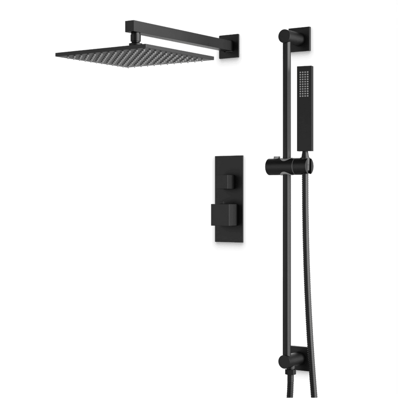 Edge Thermostatic Shower Trim Kit with Wall Mount Shower Head, Hand Shower on Slide Bar - Matte Black / Linear image 1