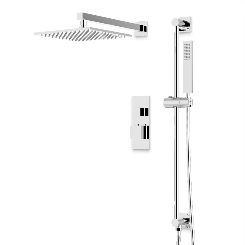 Edge Thermostatic Shower Trim Kit with Wall Mount Shower Head, Hand Shower on Slide Bar - Chrome / Linear image 1