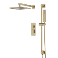 Edge Thermostatic Shower Trim Kit with Wall Mount Shower Head, Hand Shower on Slide Bar - Satin Brass / Linear thumbnail 1