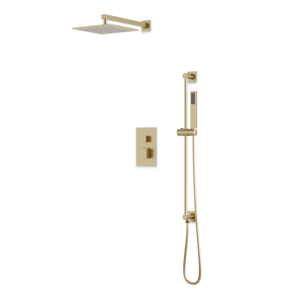 Milan Shower Set with Slide Bar Wall Mount Shower Head Square Artos US Satin Brass 