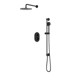 Round Thermostatic Shower Trim Kit with Wall Mount Shower Head, Hand Held Shower on Slide Bar Artos US Matte Black 