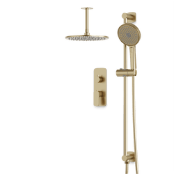 Harmony Thermostatic Shower Trim Kit with Hand Shower on Slide Bar - Satin Brass / 10" (standard) / Ceiling Mount thumbnail 1