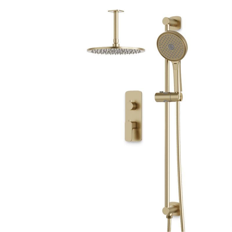 Harmony Thermostatic Shower Trim Kit with Hand Shower on Slide Bar - Satin Brass / 10" (standard) / Ceiling Mount image 1
