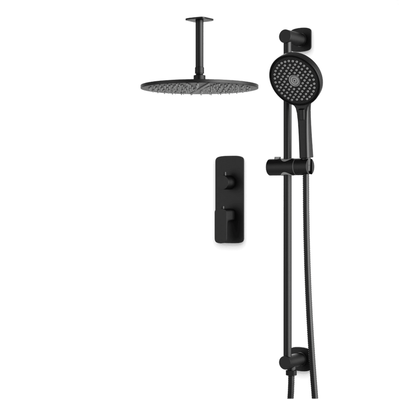 Harmony Thermostatic Shower Trim Kit with Hand Shower on Slide Bar - Matte Black / 12" / Ceiling Mount image 1