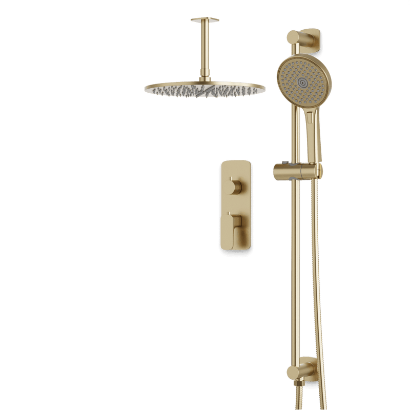 Harmony Thermostatic Shower Trim Kit with Hand Shower on Slide Bar - Satin Brass / 12" / Ceiling Mount image 1