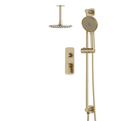 Harmony Thermostatic Shower Trim Kit with Hand Shower on Slide Bar - Satin Brass / 8" / Ceiling Mount thumbnail 1
