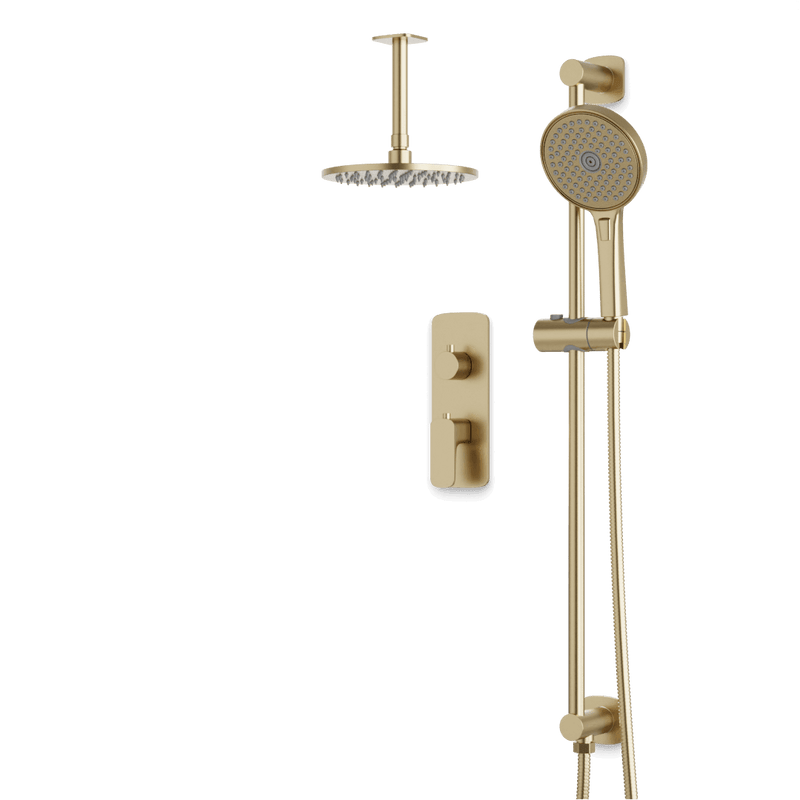 Harmony Thermostatic Shower Trim Kit with Hand Shower on Slide Bar - Satin Brass / 8" / Ceiling Mount image 1