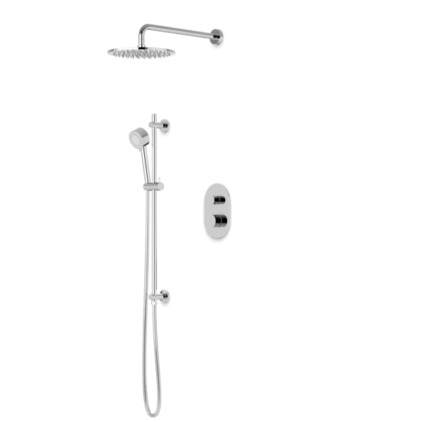 PS136 - Opera Round Thermostatic Shower Trim Kit with Wall Mount Shower Head, Hand Held Shower on Slide Bar Artos US Chrome